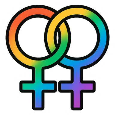 gay pride two interlocked female symbols, rainbow gradient, friendly and inclusive sticker