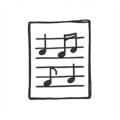 Silhouette of sheet music icon, hand drawn, black outlines, no fill, simple and clean, front view sticker