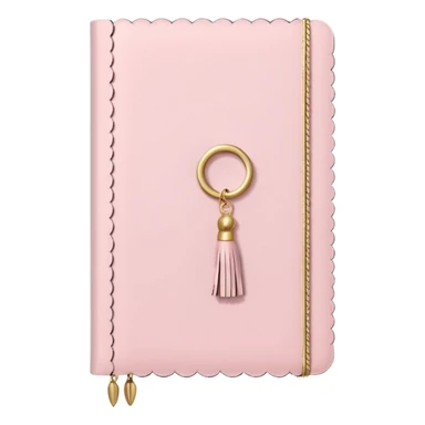 a soft pink journal with scalloped edges, tiny gold dot details, and a small tassel charm, cozy and elegant stationery vibe sticker