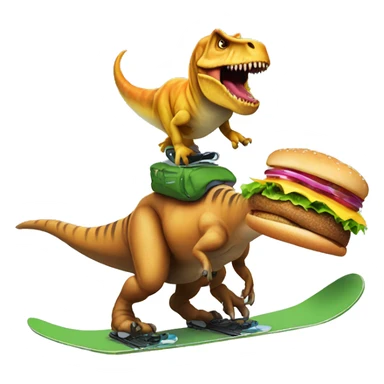 T-Rex snowboarding with cheeseburger  sticker