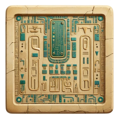 ancient Egyptian hieroglyphic tablet with circuit board patterns sticker