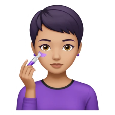 tan girl purple shirt with black hair & a pixie, doing her skin care sticker