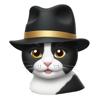 Tuxedo cat with a baseball hat sticker