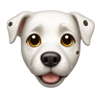 White dog with brown and black spots with one brown spot around left eye sticker