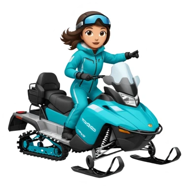 Can you create an emoji of a brunette girl on a teal polaris khaos 850 155 snowmobile doing a wheelie with snow flying sticker