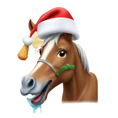 Horse, eating a ice cream, smiling, Christmas hat sticker