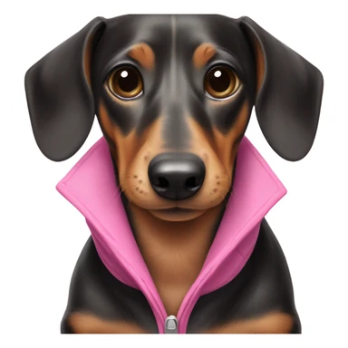 happy black brown and white dachshund wearing pink jacket sticker