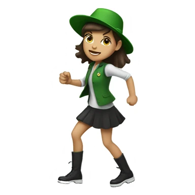 girl in hat kicking crowd with green accents and nothing behind her and she is brunette  sticker