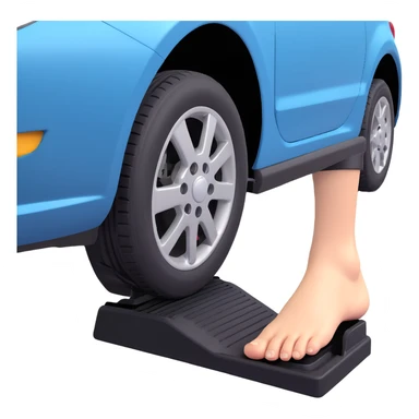 A clean 3D emoji-style illustration of a single right foot pressing down on a car gas pedal. Only the foot and the pedal are shown, viewed from the side. The pedal is slightly tilted to show pressure. No background, simple colors, minimal details sticker
