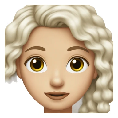 White girl not to pale not too tanned dark brown curly hail r small straight nose green eyes  small lips  sticker