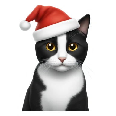 Black and white cat with santa hat sticker