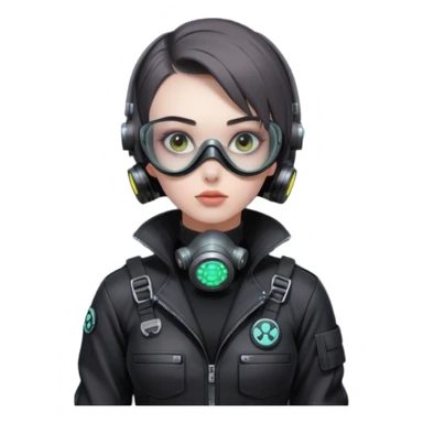 cyberpunk gasmask girl programmer buzzcut hair sticker