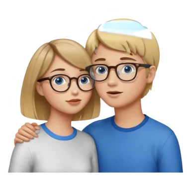 una ragazza con il caschetto marrone che bacia un ragazzo con i capelli biondi gli occhiali da vista e gli occhi azzurri sticker