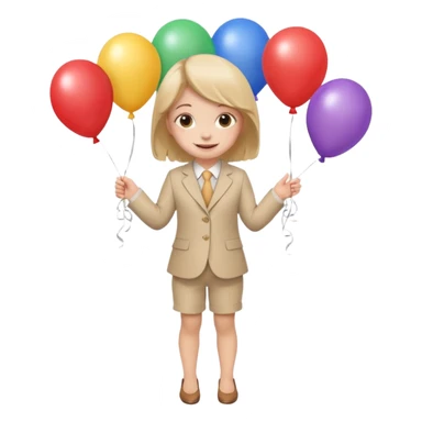 birthday small  girl in biege suit + baloons sticker