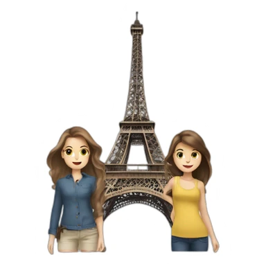 Eiffel Tower with three brunette white girls sticker