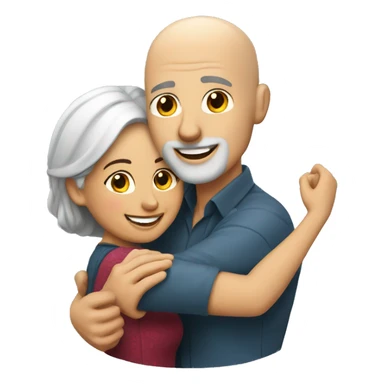 couple hug with warm smiles, white bald man, Mexican woman  sticker