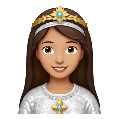 Mary, mother of Jesus from The Bible with dark brown hair, white sequin outfit sticker