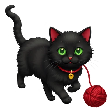 playful black cat chasing yarn sticker