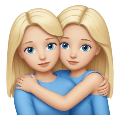 cinematic realistic two sisters with blonde hair and blue eyes hugging, close-up sticker