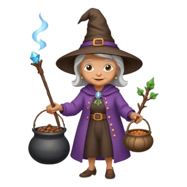 A grandma walking with a magic wand and a cauldron while holding a can of beans sticker