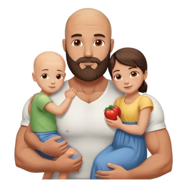 Muscular Bald man with a beard embracing his young beautiful brunette wife and their 3 sons sticker