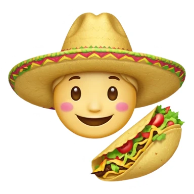 smile emoji with sombrero hat eating taco sticker