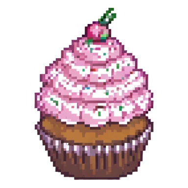 pixel art cupcake with pink icing, pink sprinkles sticker