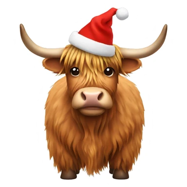 Highland cow wearing a Christmas hat sticker