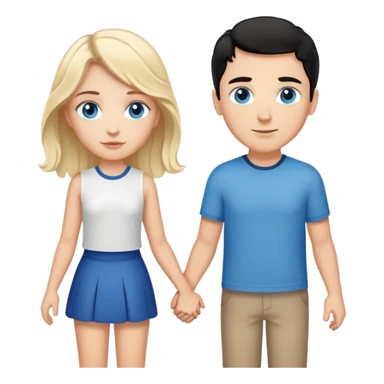 Strong white man with short black hair and brown eyes and white girl with long wavy blonde hair and blue eyes holding hands sticker