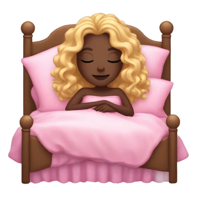 gorgeous dark skin woman with long blonde curly hair sleeping on pink princess bed sticker