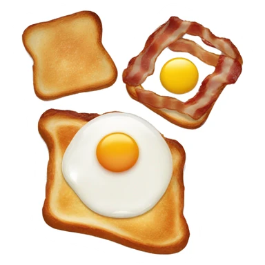 “Breakfast with two fried eggs, crispy bacon, and toast with butter, all arranged on a plate.” sticker