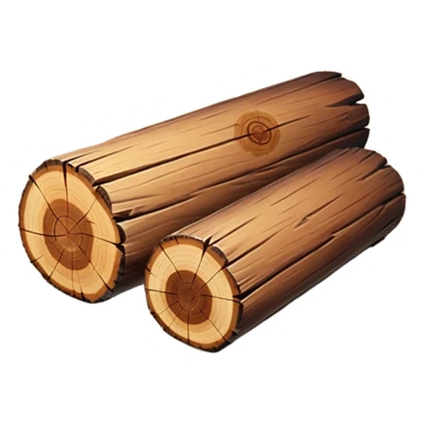 two logs, one propped up sideways on the bottom log, with a sparkle in the foreground. the log should not have a hole in the center. two logs only. sticker