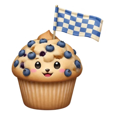 blueberry muffin holding a checkered race flag sticker
