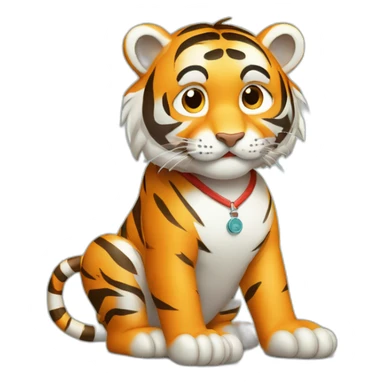 Healthy tiger diligently taking medicine with zodiac calendar at the back sticker