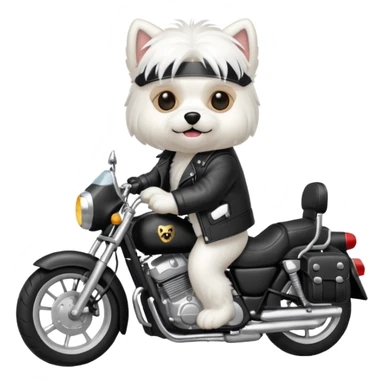 Maltese dog wearing a leather jacket and riding a motorcycle  sticker