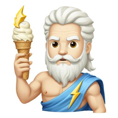 Zeus with a white ice cream cone and a lightning bolt sticker