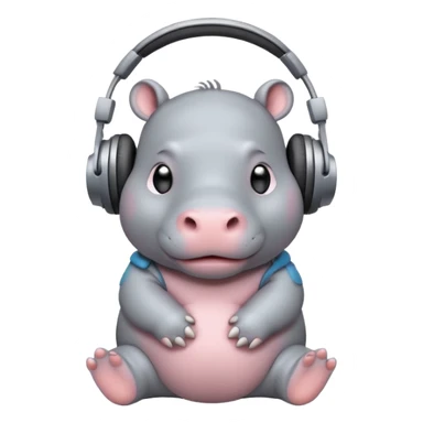 Baby hippo with headphones on  sticker