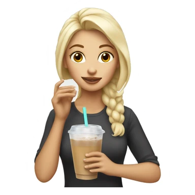 blonde girl drinking an iced chai latte sticker