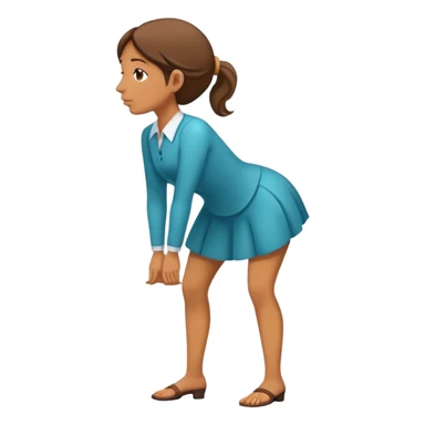 Woman bowing while standing on a huge nose sticker