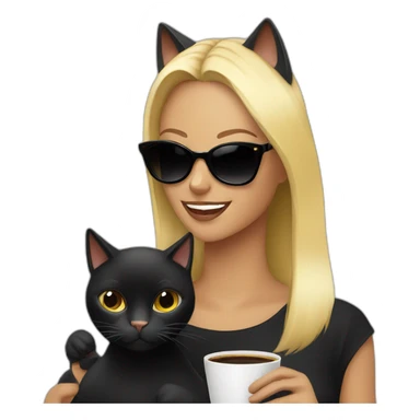 black cat with blonde woman drinking coffee and wearing sunglasses sticker