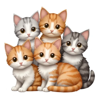 6 tiny kittens cuddling together all various different natural colours including grey and white, ginger and white, calico, grey, and brown tabby and white sticker