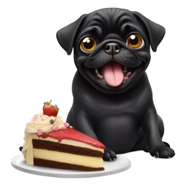 Black pug eating cake sticker