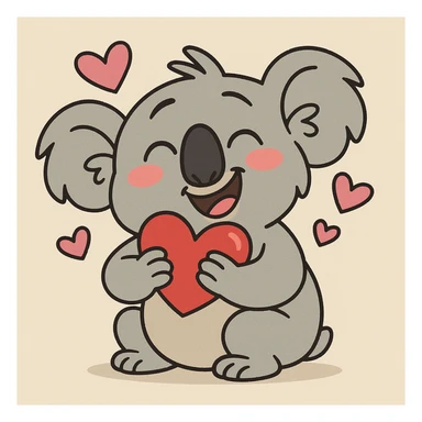 a cute koala in love, holding a heart, cartoon style sticker