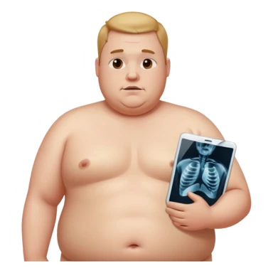 fat shirtless man with x ray of person inside of him sticker
