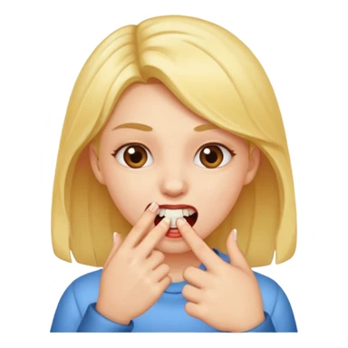 Girl biting finger with teeth sticker