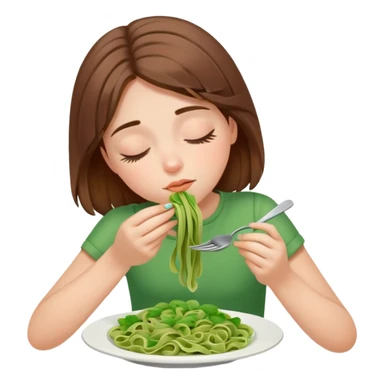Brown haired girl eating green pasta ￼asleep sticker