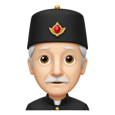 black suited old with fes hat sticker