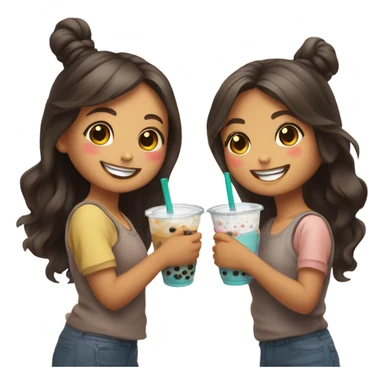 Two girls drinking boba tea sticker