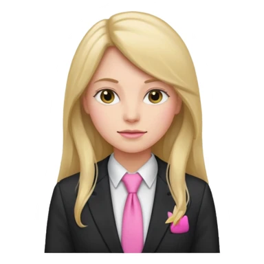 long haired woman with pink tie and blazer sticker