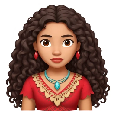 Moana character with long curly dark hair, wearing a red top, Polynesian princess sticker